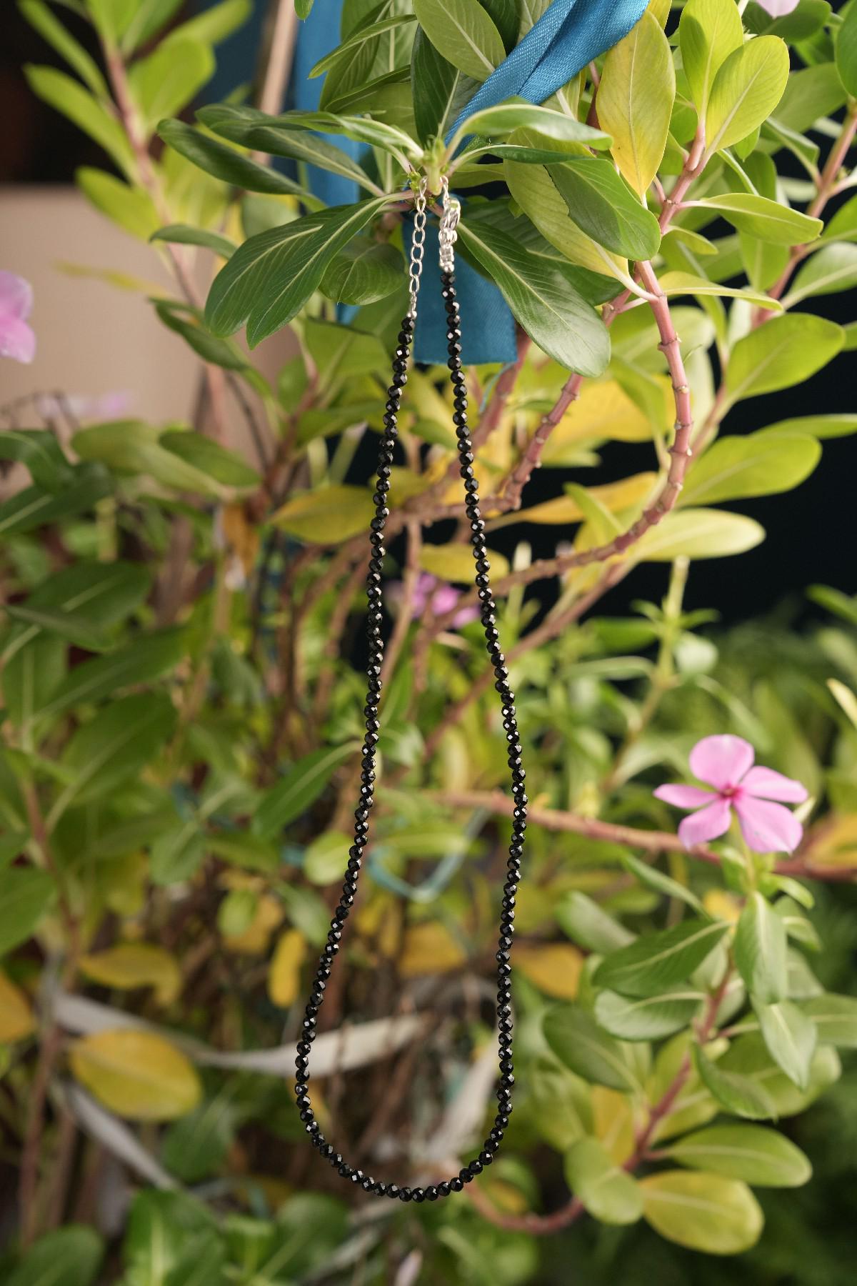 Genuine Black Spinel Beads Necklace / Handcrafted Adjustable Mala Necklace / 3 MM Round Micro Faceted Beaded Necklace Jewelry - AS & JG