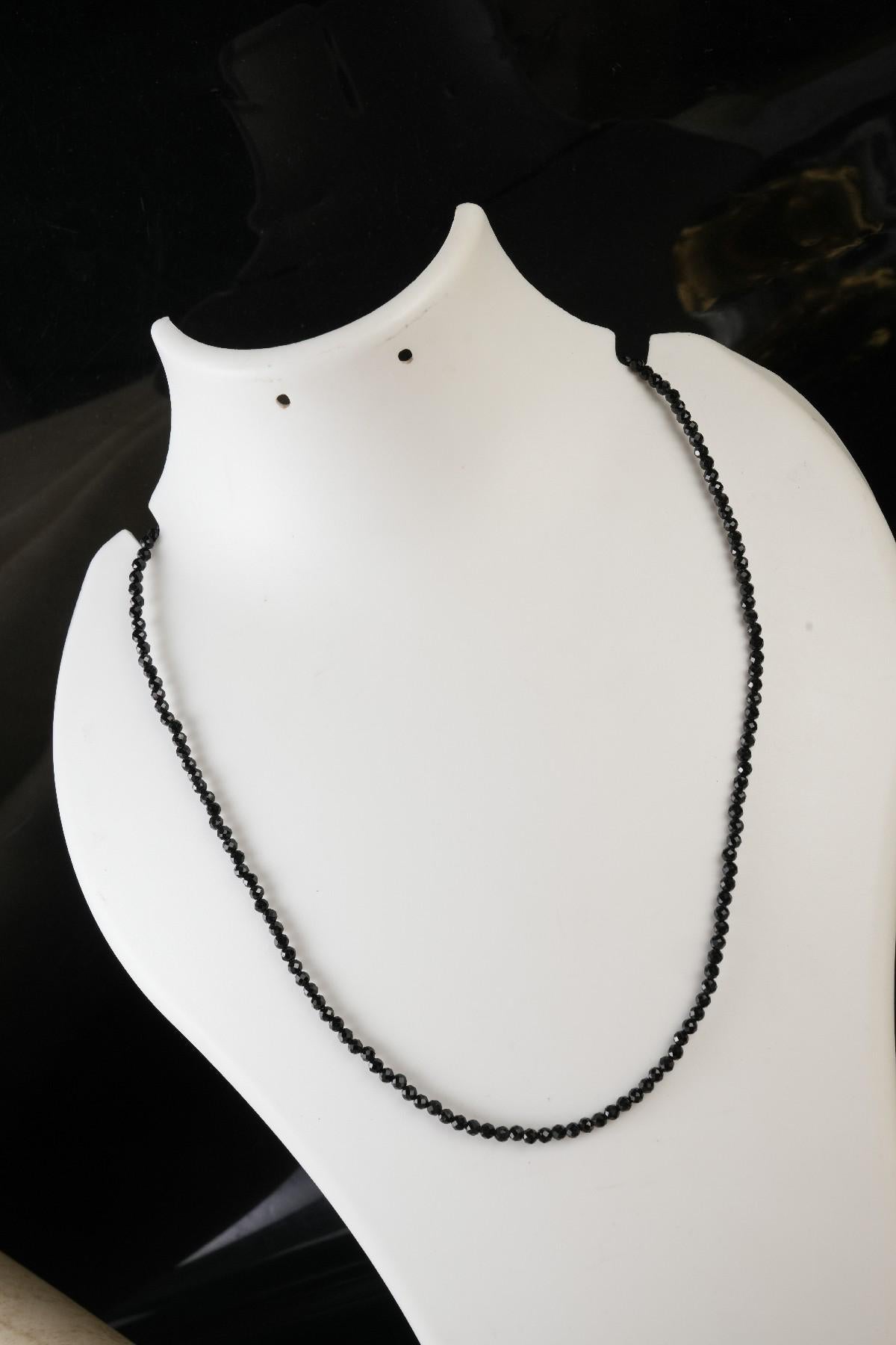 Genuine Black Spinel Beads Necklace / Handcrafted Adjustable Mala Necklace / 3 MM Round Micro Faceted Beaded Necklace Jewelry - AS & JG