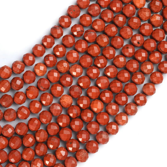 Natural Red Jasper Gemstone Round Micro Faceted Beads String 15.5 Inches Long 2/3/4/6 MM for Jewelry Making and Crafting - AS & JG