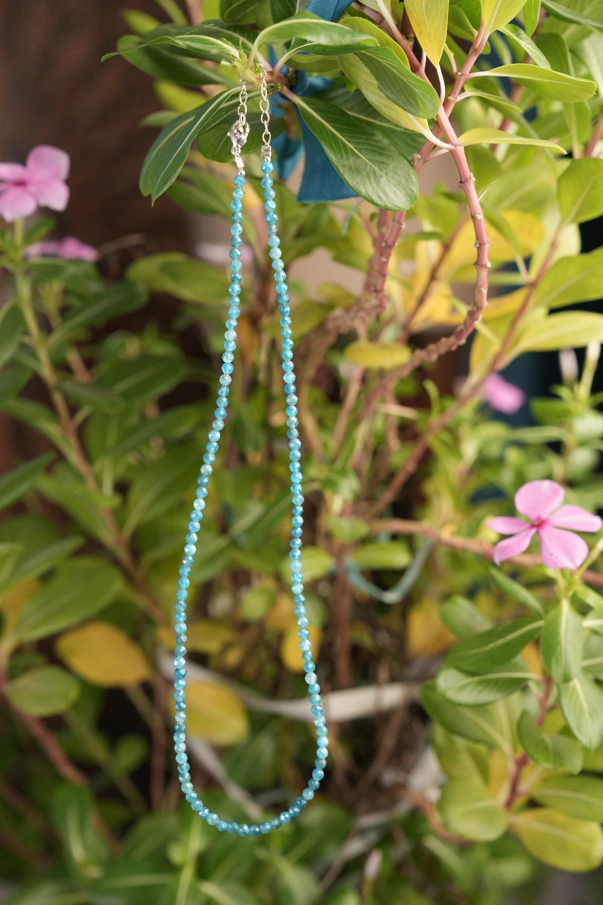 Genuine Blue Apatite Beads Necklace / Handcrafted Adjustable Mala Necklace / 3 MM Round Micro Faceted Beaded Necklace Jewelry - AS & JG