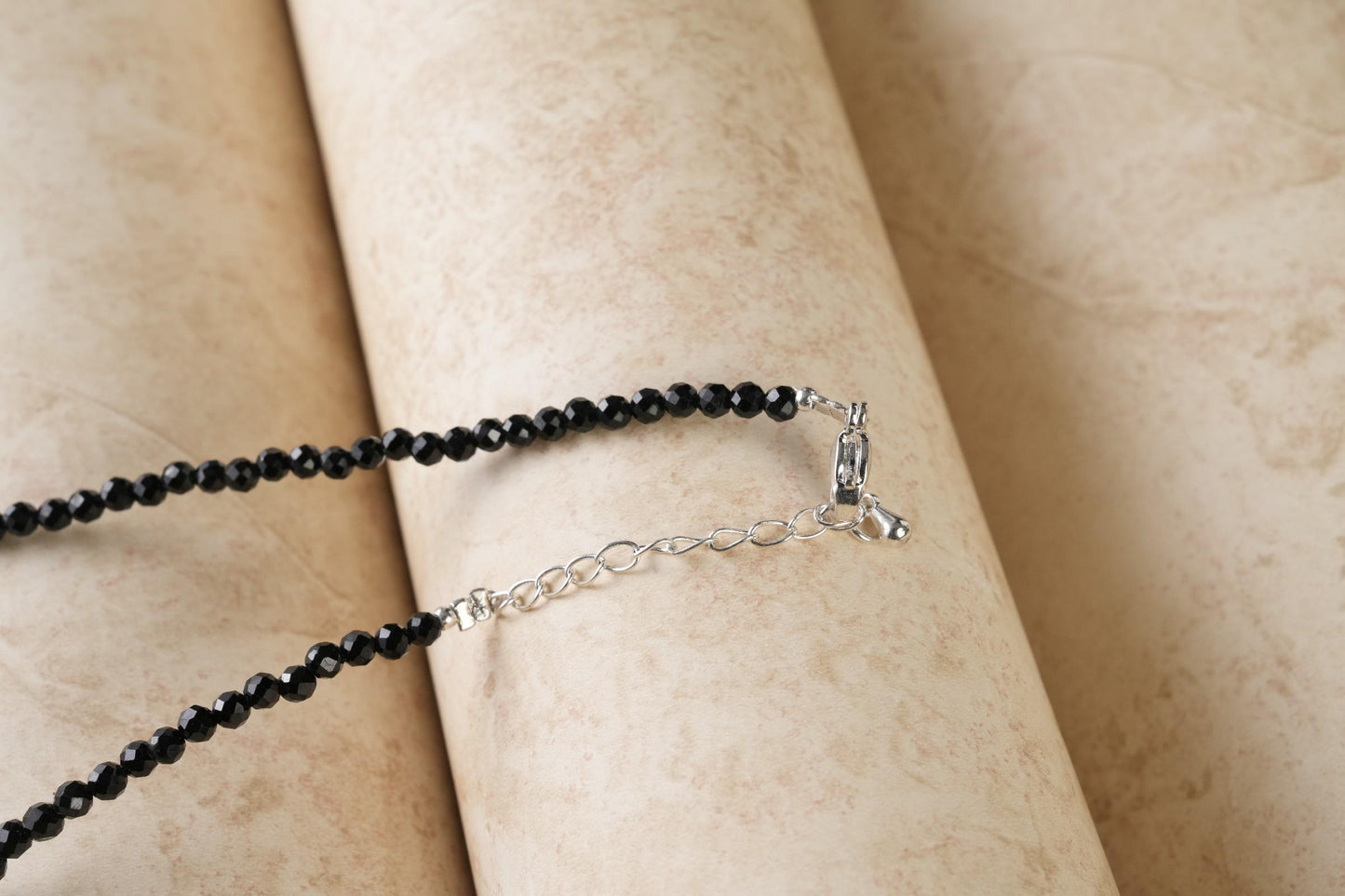 Genuine Black Spinel Beads Necklace / Handcrafted Adjustable Mala Necklace / 3 MM Round Micro Faceted Beaded Necklace Jewelry - AS & JG