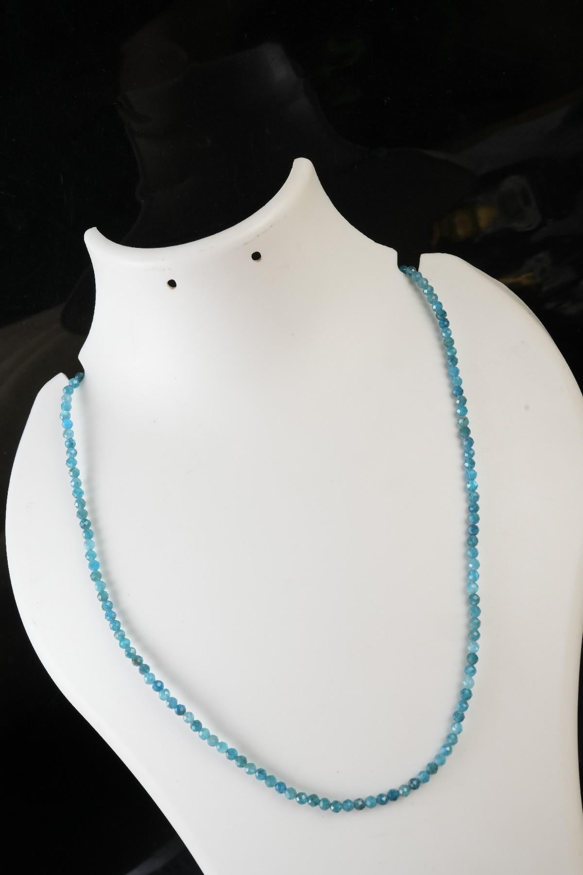Genuine Blue Apatite Beads Necklace / Handcrafted Adjustable Mala Necklace / 3 MM Round Micro Faceted Beaded Necklace Jewelry - AS & JG