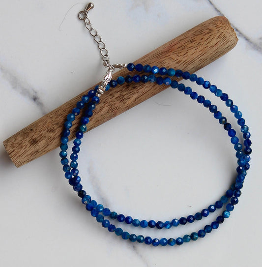 Genuine Kyanite Beads Necklace / Handcrafted Adjustable Mala Necklace / 3 MM Round Micro Faceted Beaded Necklace Jewelry - AS & JG