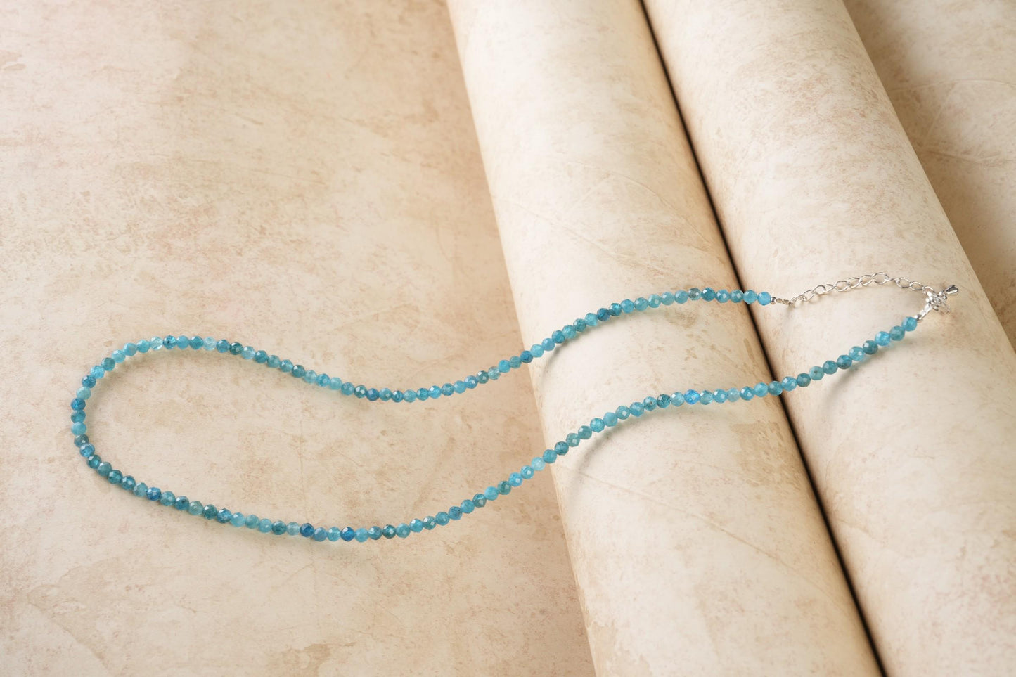 Genuine Blue Apatite Beads Necklace / Handcrafted Adjustable Mala Necklace / 3 MM Round Micro Faceted Beaded Necklace Jewelry - AS & JG