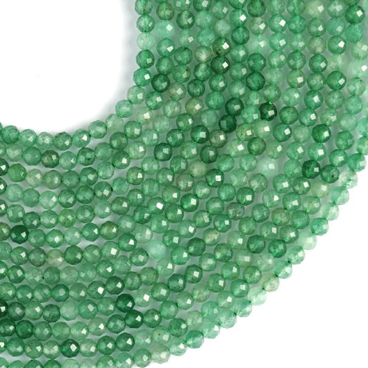 Natural Green Aventurine Gemstone Round Micro Faceted Beads String 15.5 Inches Long 2/3/4/6 MM for Jewelry Making and Crafting - AS & JG