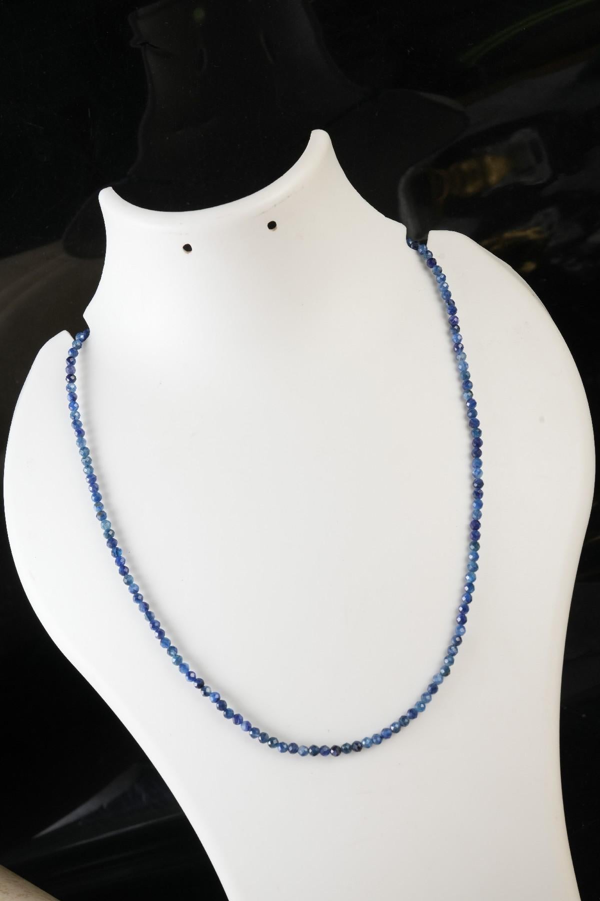 Genuine Kyanite Beads Necklace / Handcrafted Adjustable Mala Necklace / 3 MM Round Micro Faceted Beaded Necklace Jewelry - AS & JG