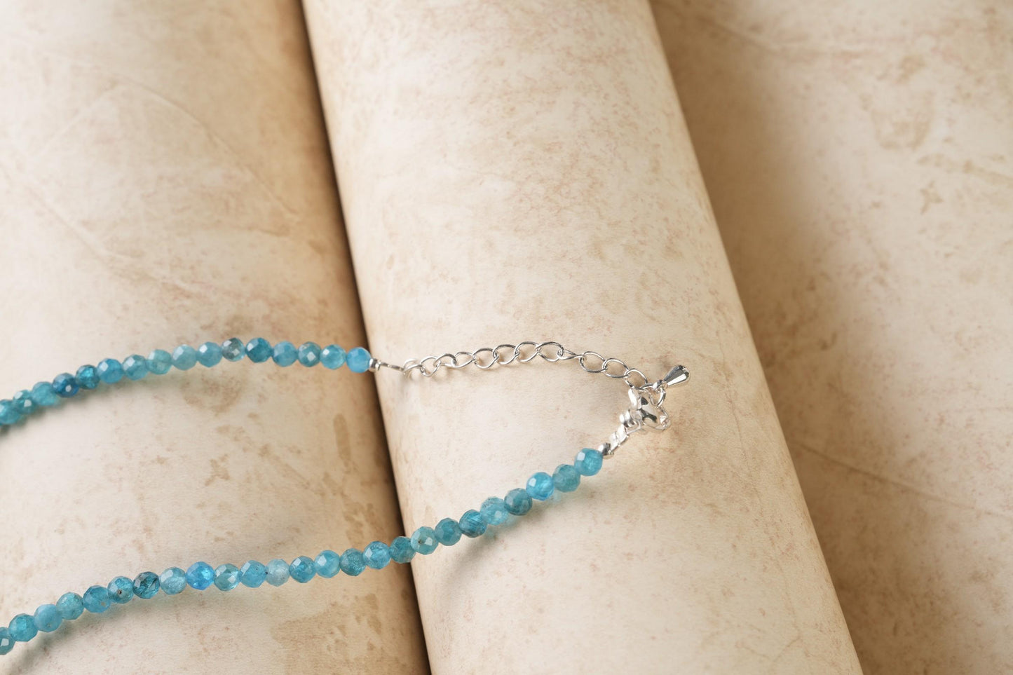 Genuine Blue Apatite Beads Necklace / Handcrafted Adjustable Mala Necklace / 3 MM Round Micro Faceted Beaded Necklace Jewelry - AS & JG