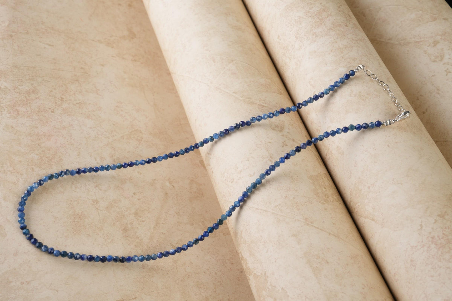 Genuine Kyanite Beads Necklace / Handcrafted Adjustable Mala Necklace / 3 MM Round Micro Faceted Beaded Necklace Jewelry - AS & JG