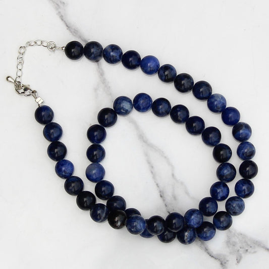 Genuine Sodalite A Beads Necklace / Handcrafted Adjustable Mala Necklace / 8 MM Round Smooth Beaded Necklace Jewelry For Her - AS & JG