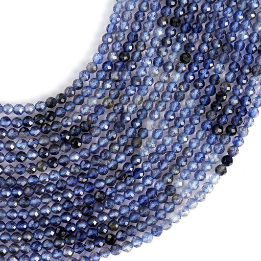 Natural Iolite Shaded Gemstone Round Micro Faceted Beads String 15.5 Inches Long 2/3/4/6 MM for Jewelry Making and Crafting - AS & JG