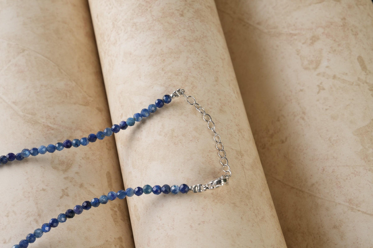 Genuine Kyanite Beads Necklace / Handcrafted Adjustable Mala Necklace / 3 MM Round Micro Faceted Beaded Necklace Jewelry - AS & JG
