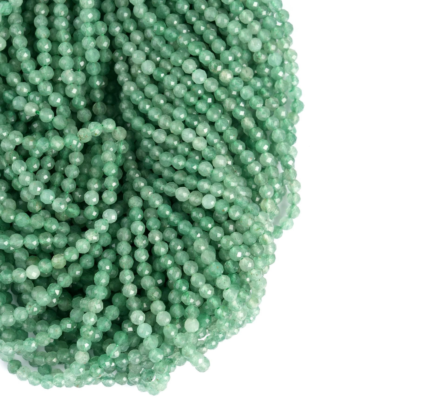 Natural Green Aventurine Gemstone Round Micro Faceted Beads String 15.5 Inches Long 2/3/4/6 MM for Jewelry Making and Crafting - AS & JG