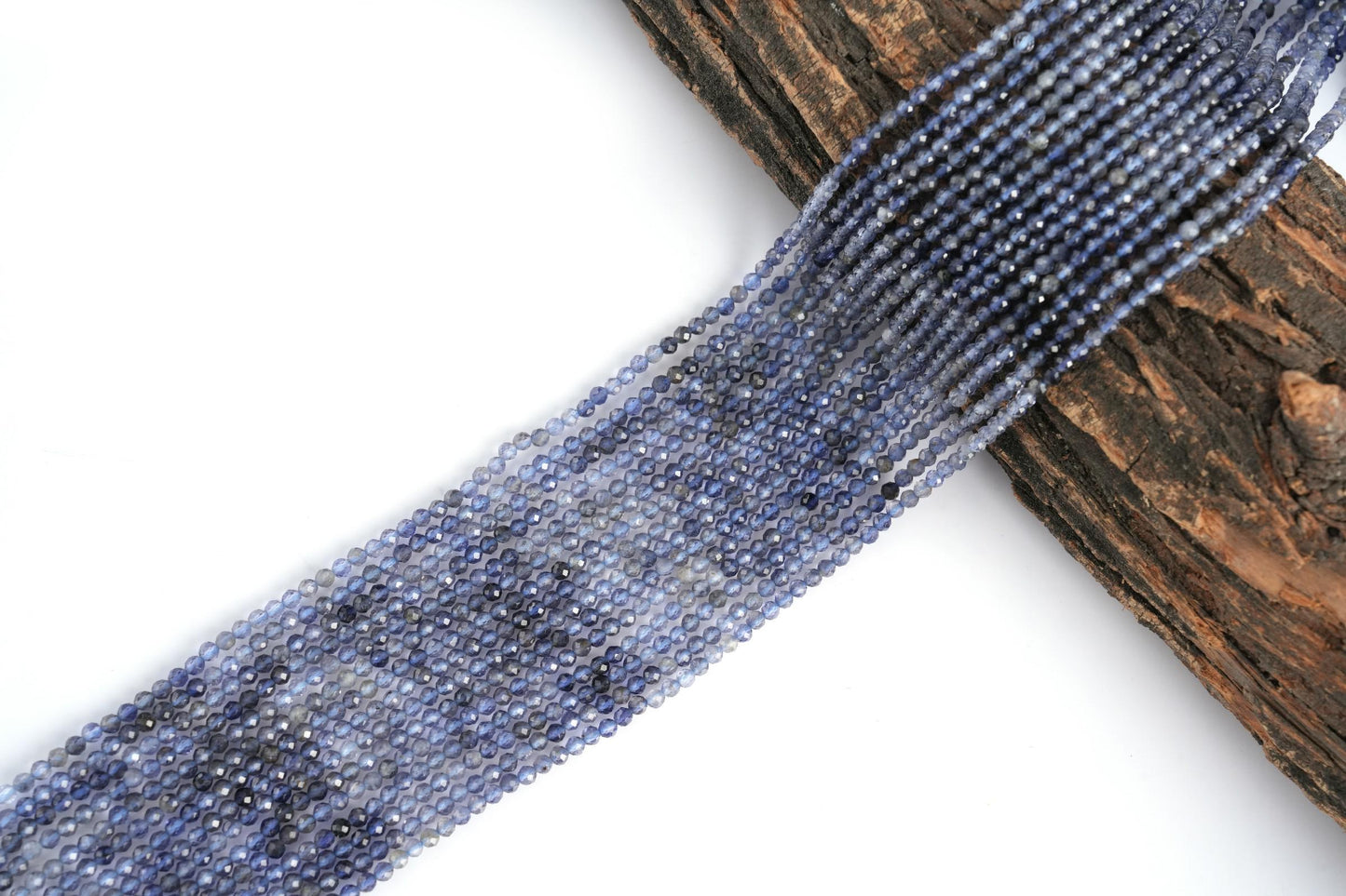 Natural Iolite Shaded Gemstone Round Micro Faceted Beads String 15.5 Inches Long 2/3/4/6 MM for Jewelry Making and Crafting - AS & JG