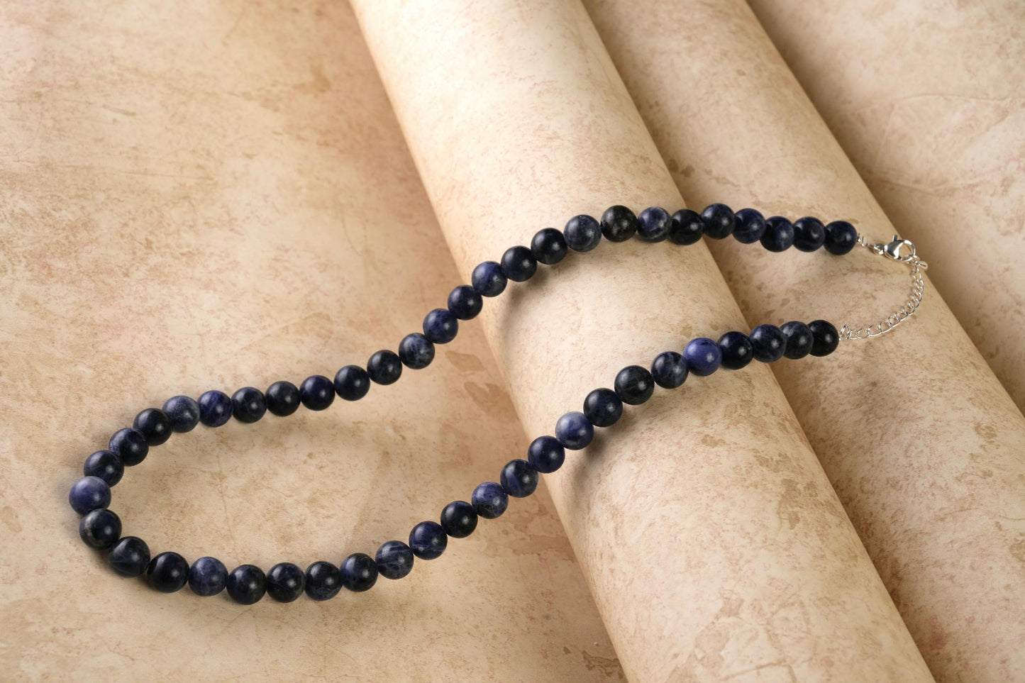 Genuine Sodalite A Beads Necklace / Handcrafted Adjustable Mala Necklace / 8 MM Round Smooth Beaded Necklace Jewelry For Her - AS & JG