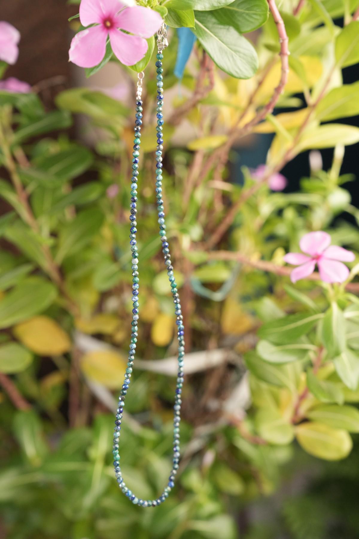 Genuine Azurite Malachite Beads Necklace / Handcrafted Adjustable Mala Necklace / 3 MM Round Micro Faceted Beaded Necklace Jewelry - AS & JG
