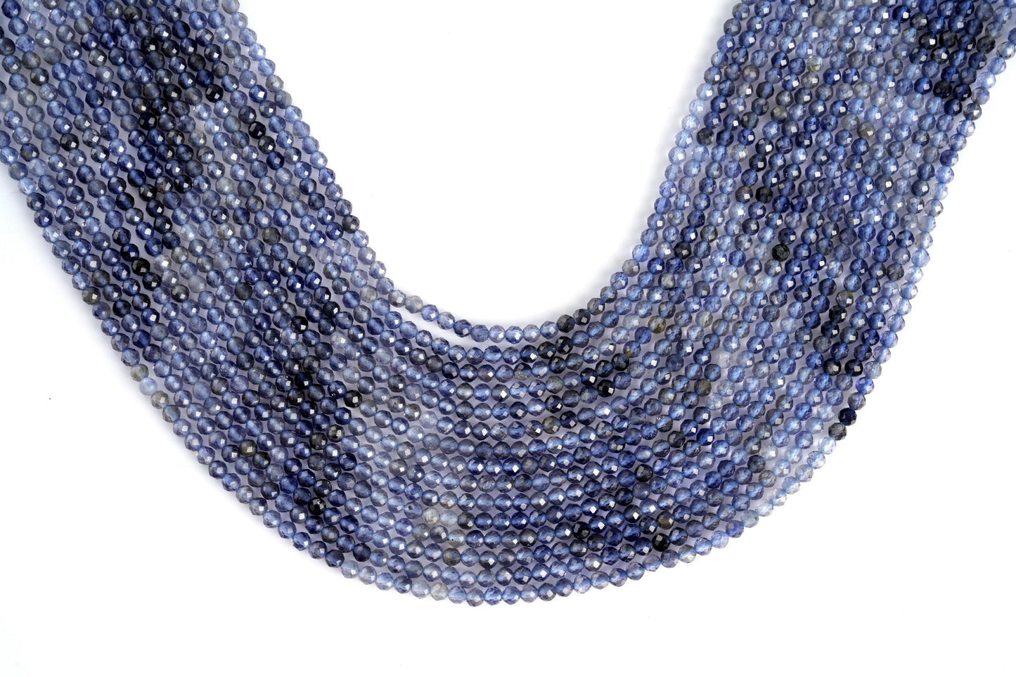 Natural Iolite Shaded Gemstone Round Micro Faceted Beads String 15.5 Inches Long 2/3/4/6 MM for Jewelry Making and Crafting - AS & JG
