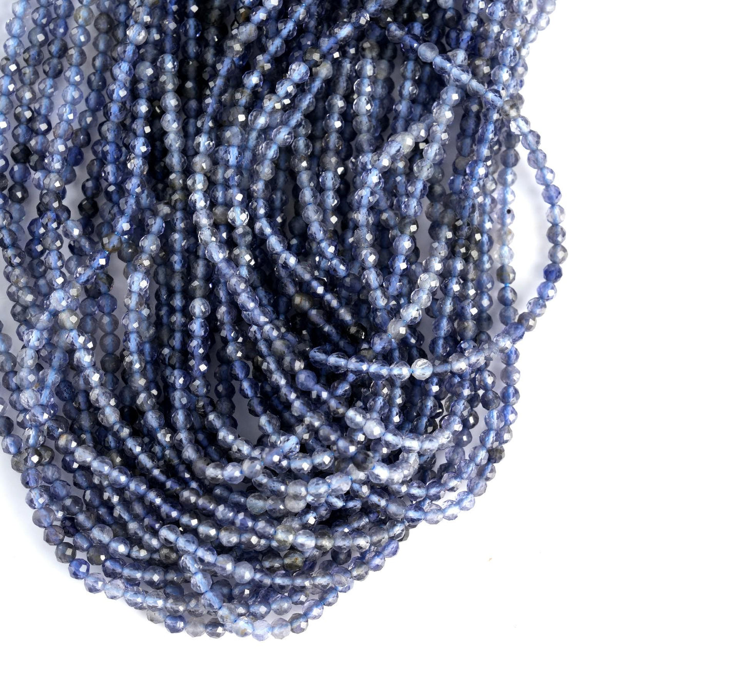 Natural Iolite Shaded Gemstone Round Micro Faceted Beads String 15.5 Inches Long 2/3/4/6 MM for Jewelry Making and Crafting - AS & JG