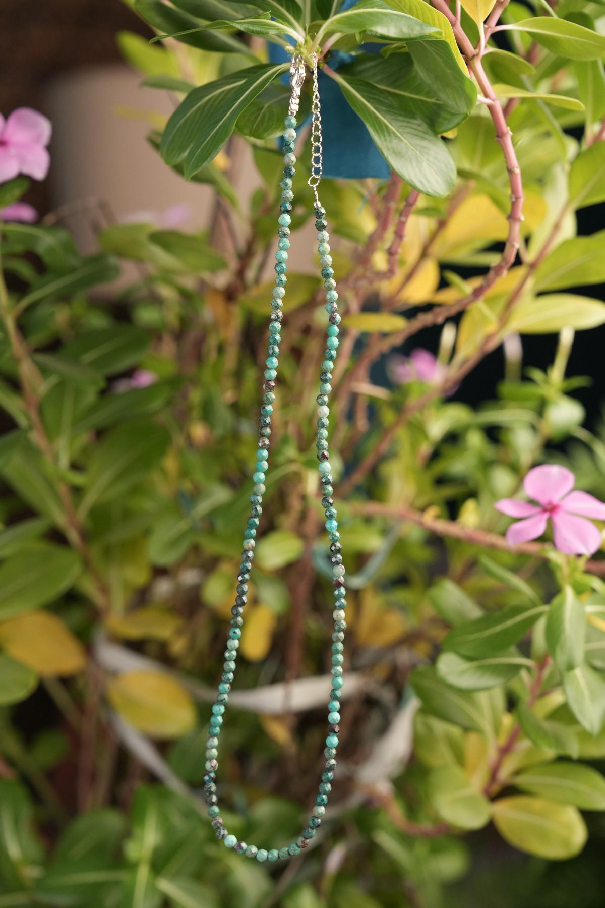 Genuine Chrysocolla Beads Necklace / Handcrafted Adjustable Mala Necklace / 3 MM Round Micro Faceted Beaded Necklace Jewelry - AS & JG