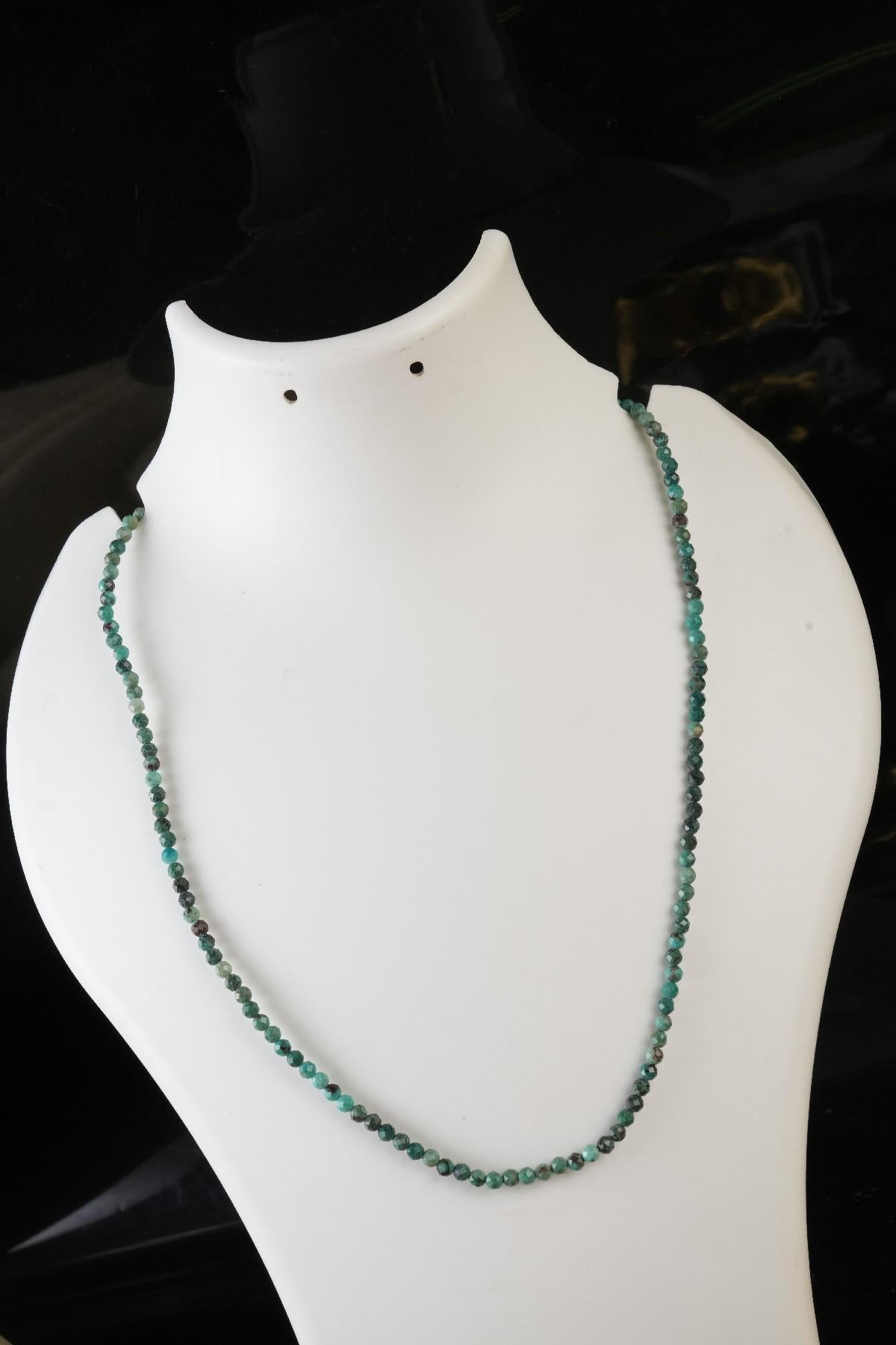 Genuine Chrysocolla Beads Necklace / Handcrafted Adjustable Mala Necklace / 3 MM Round Micro Faceted Beaded Necklace Jewelry - AS & JG