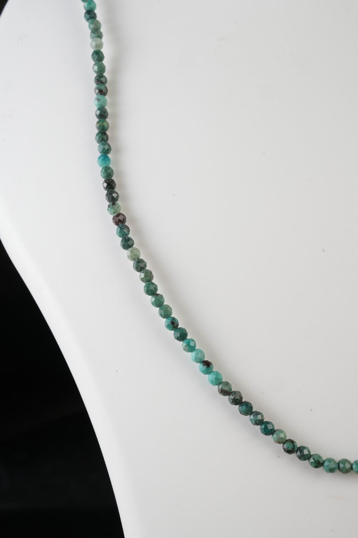 Genuine Chrysocolla Beads Necklace / Handcrafted Adjustable Mala Necklace / 3 MM Round Micro Faceted Beaded Necklace Jewelry - AS & JG