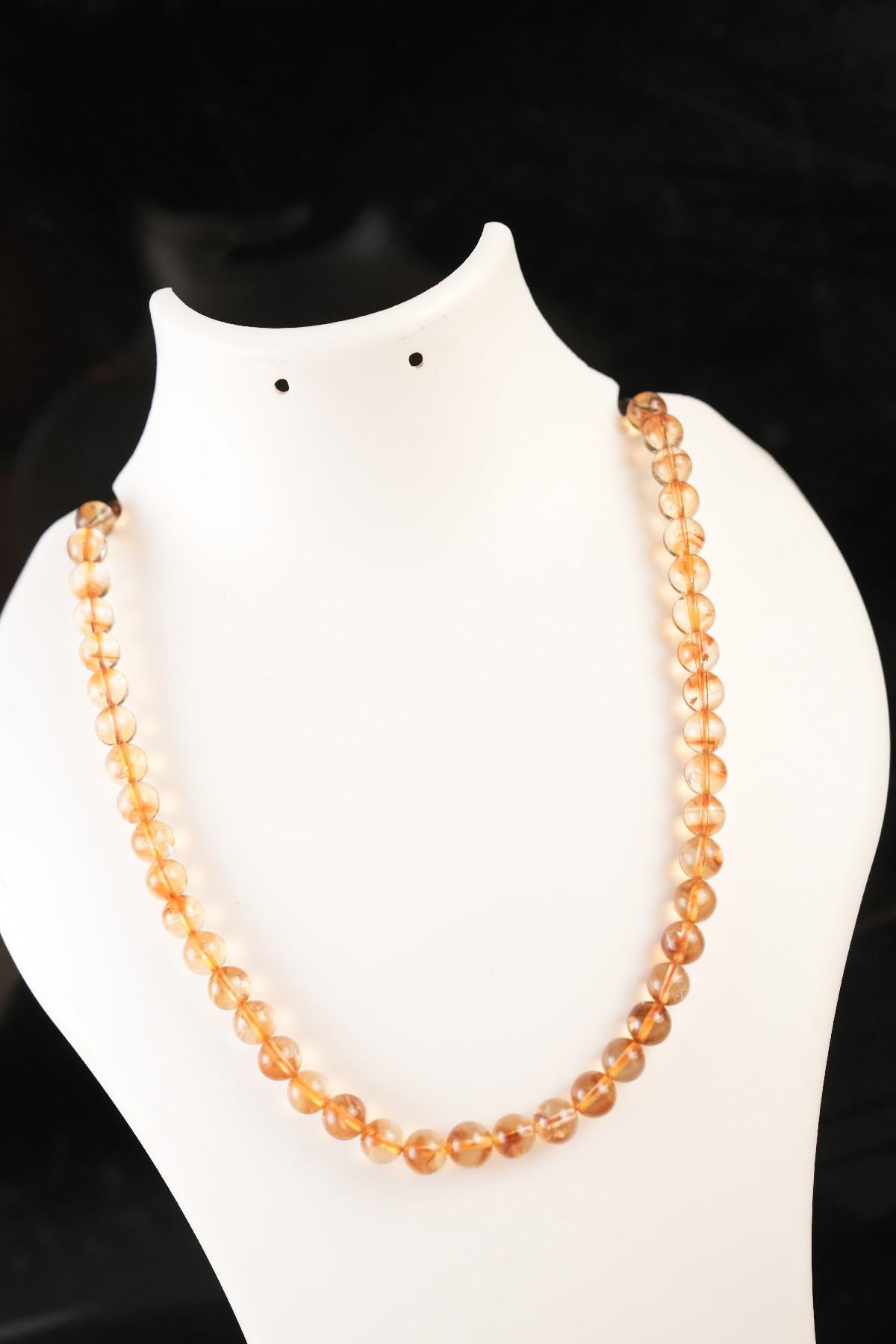 Genuine Citrine Beads Necklace / Handcrafted Adjustable Mala Necklace / 8 MM Round Smooth Beaded Necklace Jewelry For Her - AS & JG