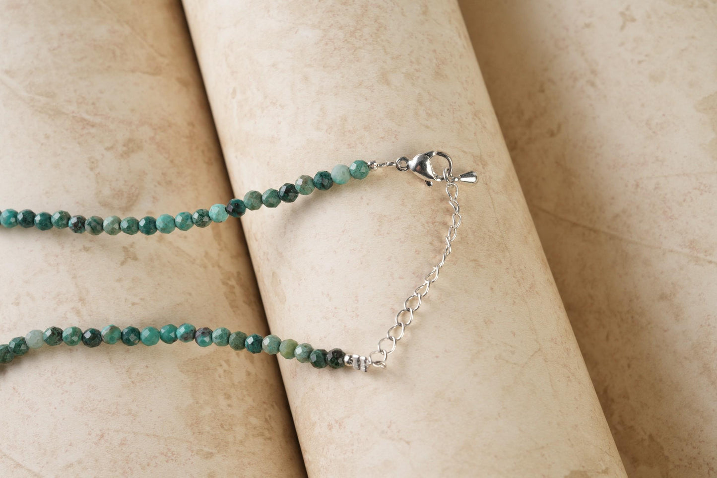 Genuine Chrysocolla Beads Necklace / Handcrafted Adjustable Mala Necklace / 3 MM Round Micro Faceted Beaded Necklace Jewelry - AS & JG