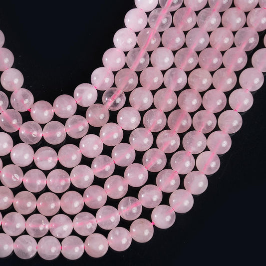 Natural Rose Quartz Gemstone Round Smooth Beads String 15.5 Inches Long 4/6/8/10 MM for Jewelry Making and Crafting - AS & JG