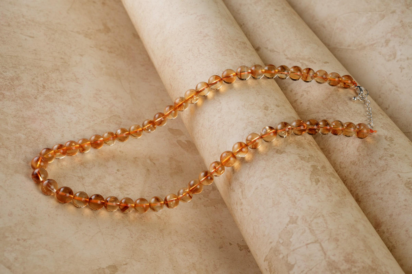 Genuine Citrine Beads Necklace / Handcrafted Adjustable Mala Necklace / 8 MM Round Smooth Beaded Necklace Jewelry For Her - AS & JG
