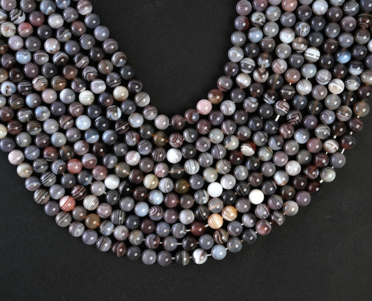 Natural Botswana Agate Gemstone Round Smooth Beads String 15.5 Inches Long 4/6/8/10 MM for Jewelry Making and Crafting - AS & JG