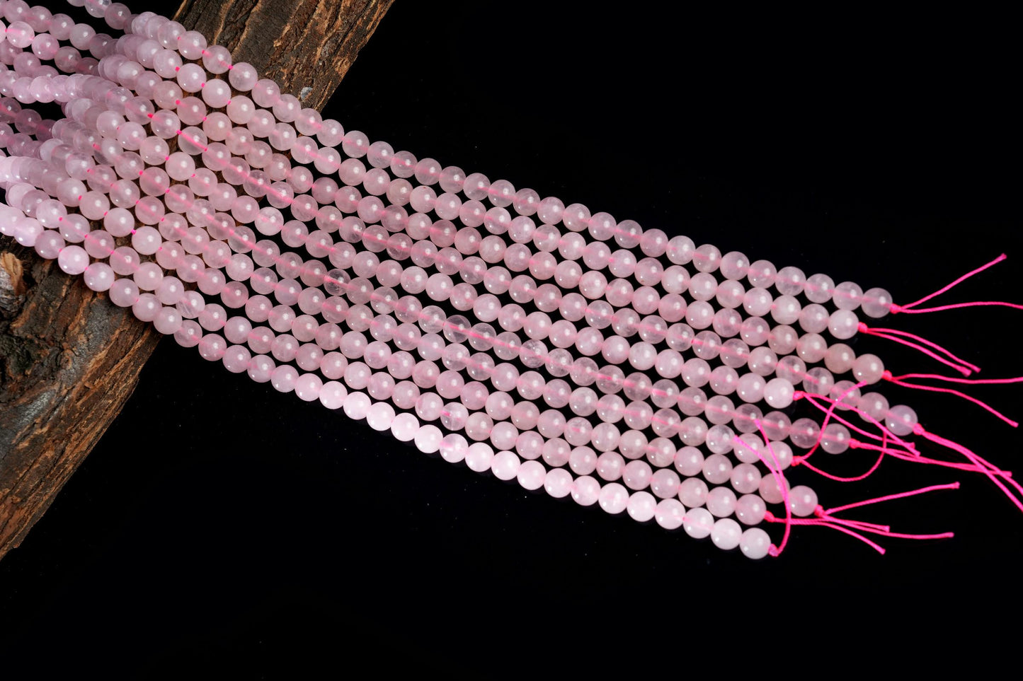 Natural Rose Quartz Gemstone Round Smooth Beads String 15.5 Inches Long 4/6/8/10 MM for Jewelry Making and Crafting - AS & JG