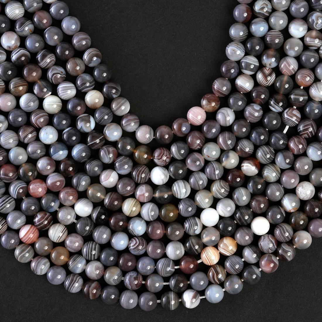 Natural Botswana Agate Gemstone Round Smooth Beads String 15.5 Inches Long 4/6/8/10 MM for Jewelry Making and Crafting - AS & JG