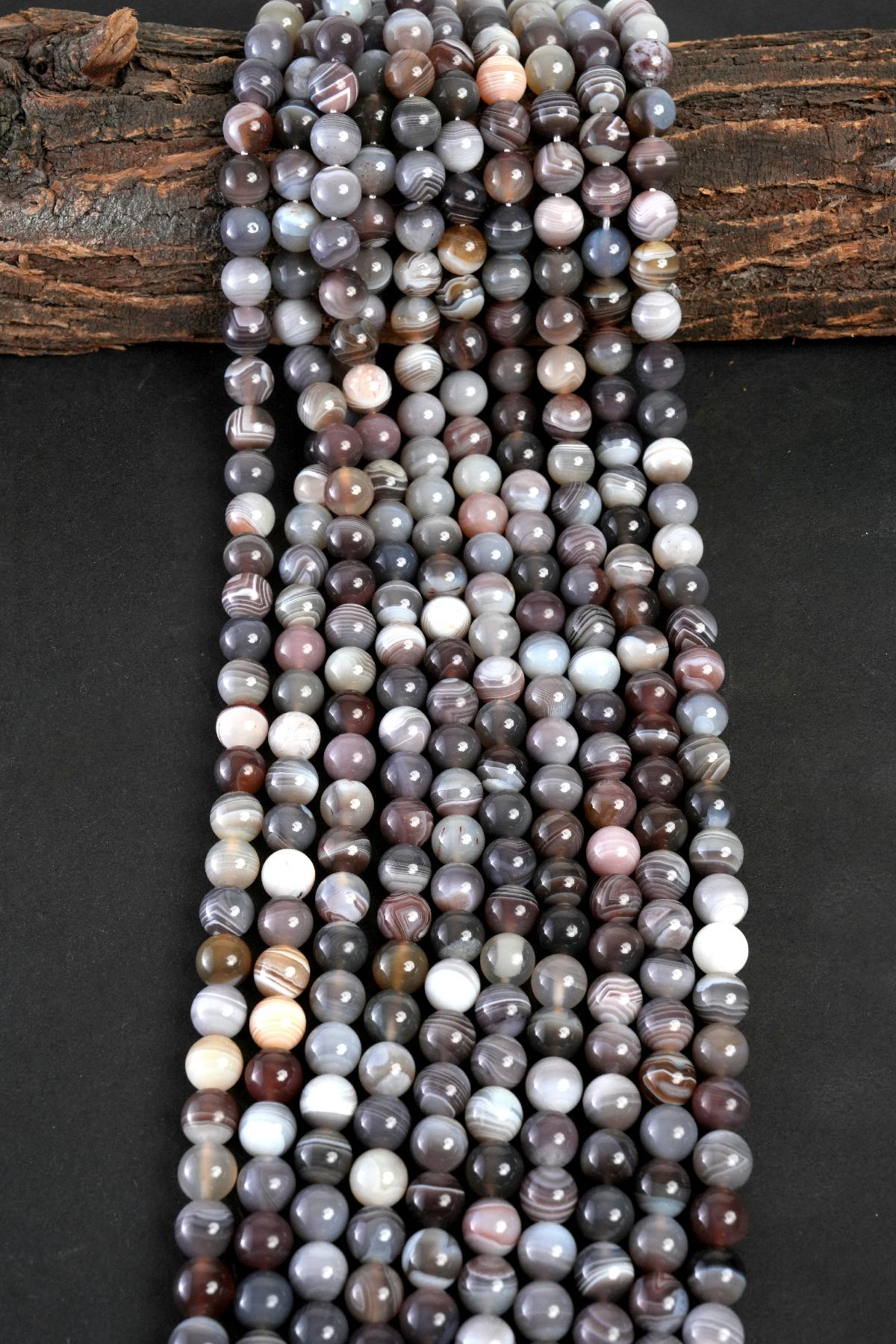 Natural Botswana Agate Gemstone Round Smooth Beads String 15.5 Inches Long 4/6/8/10 MM for Jewelry Making and Crafting - AS & JG