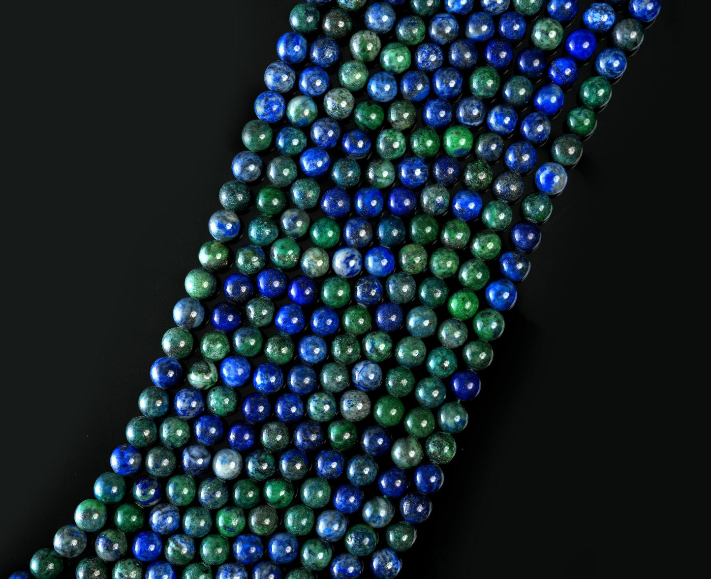 Natural Azurite Malachite Gemstone Round Smooth Beads String 15.5 Inches Long 4/6/8/10 MM for Jewelry Making and Crafting - AS & JG