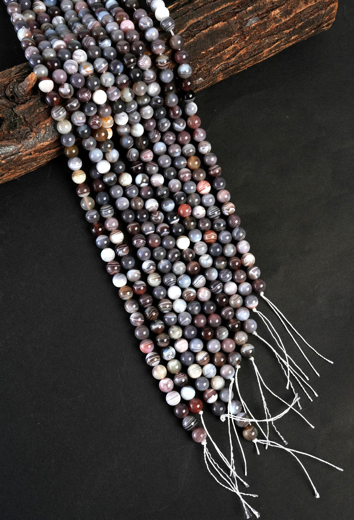 Natural Botswana Agate Gemstone Round Smooth Beads String 15.5 Inches Long 4/6/8/10 MM for Jewelry Making and Crafting - AS & JG
