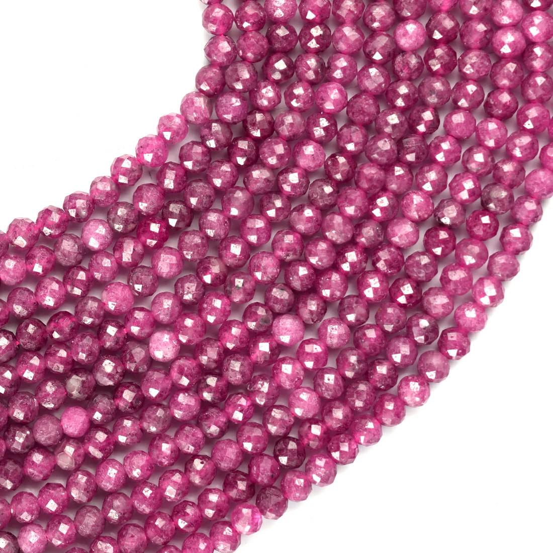 Natural Ruby Gemstone Round Micro Faceted Beads String 15.5 Inches Long 2/3/4/6 MM for Jewelry Making and Crafting - AS & JG