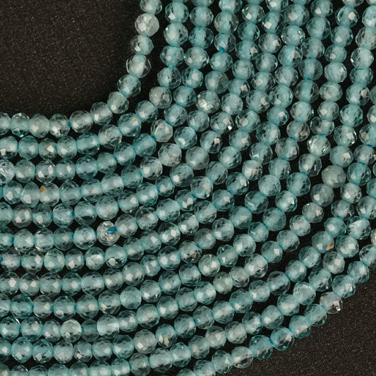 Natural Aqua Apatite Gemstone Round Micro Faceted Beads String 15.5 Inches Long 2/3/4/6 MM for Jewelry Making and Crafting - AS & JG