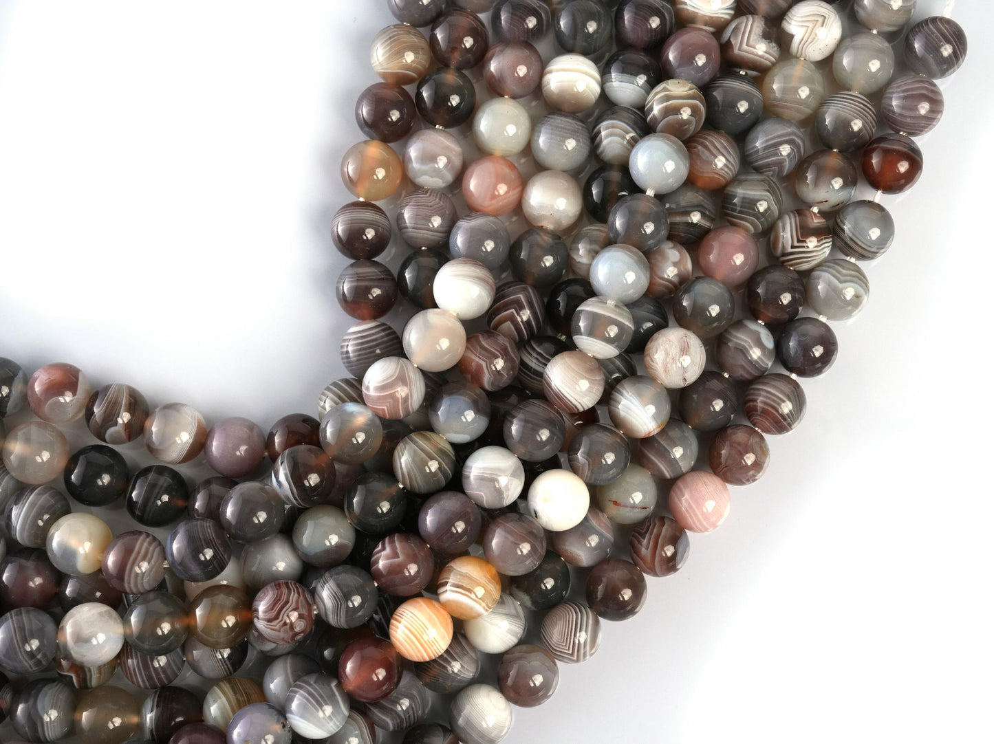 Natural Botswana Agate Gemstone Round Smooth Beads String 15.5 Inches Long 4/6/8/10 MM for Jewelry Making and Crafting - AS & JG