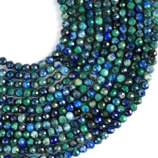 Natural Azurite Gemstone Round Micro Faceted Beads String 15.5 Inches Long 2/3/4/6 MM for Jewelry Making and Crafting - AS & JG