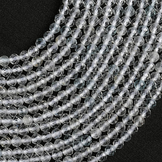 Natural White Topaz Gemstone Round Micro Faceted Beads String 15.5 Inches Long 2/3/4/6 MM for Jewelry Making and Crafting - AS & JG