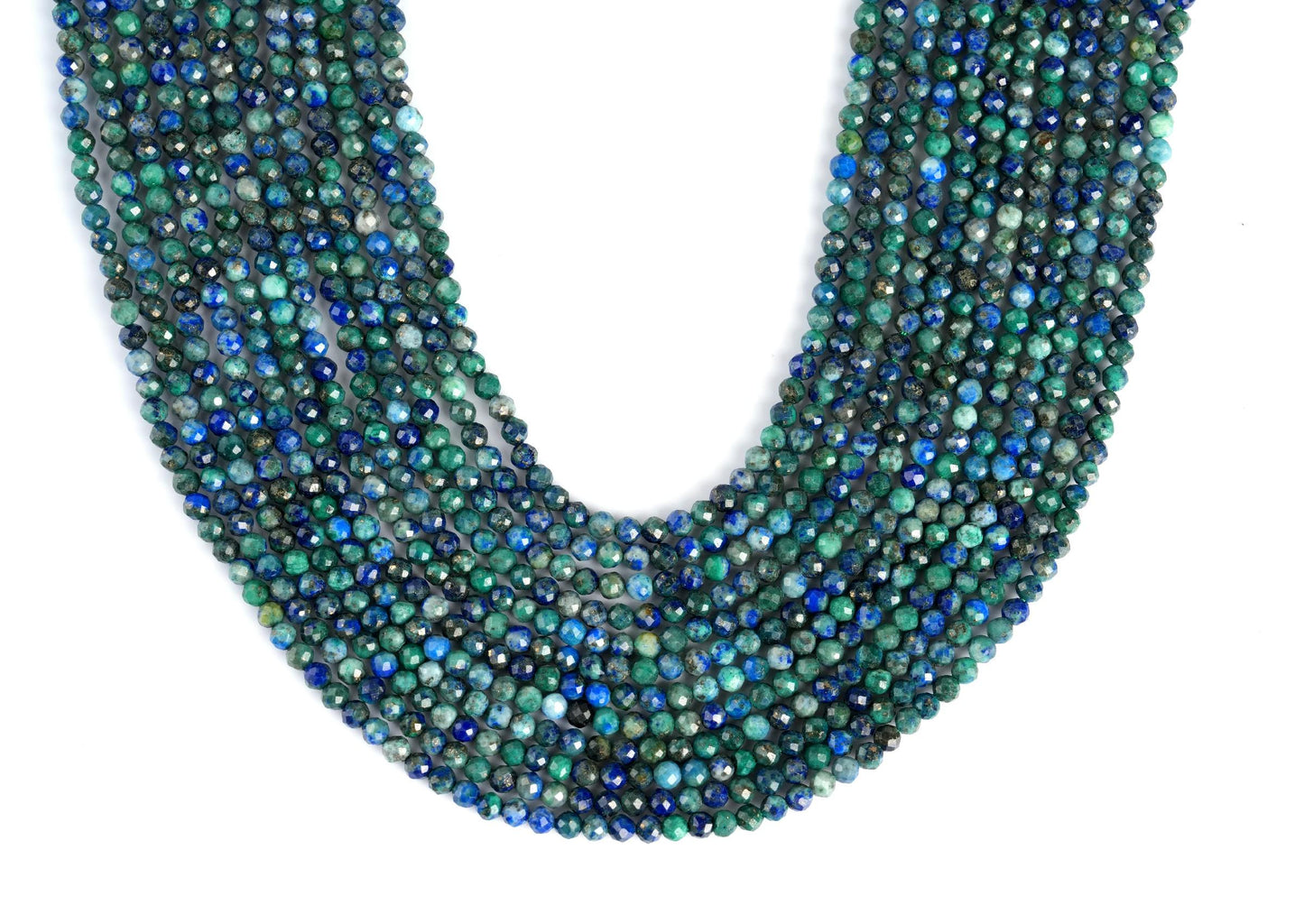Natural Azurite Gemstone Round Micro Faceted Beads String 15.5 Inches Long 2/3/4/6 MM for Jewelry Making and Crafting - AS & JG