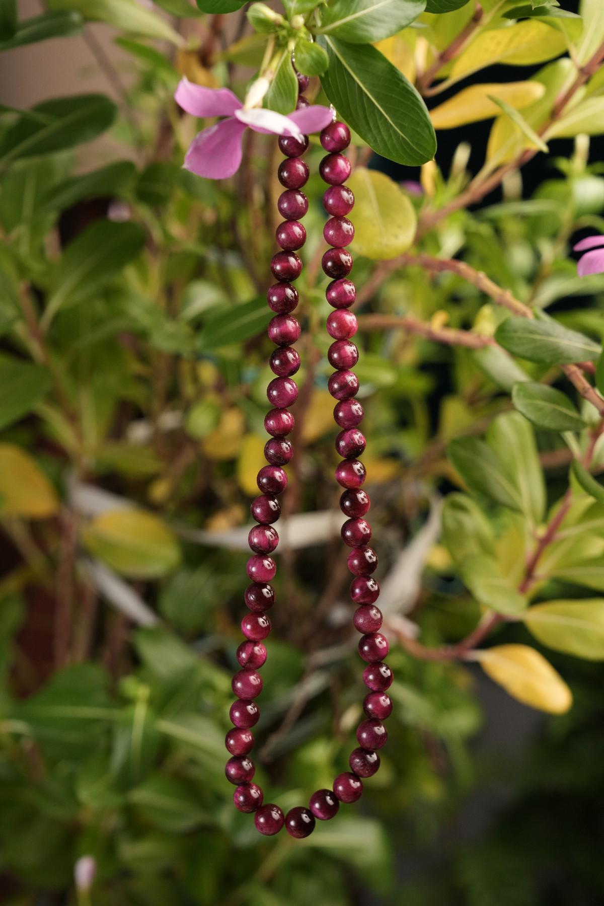 Genuine Pink Tiger's Eye Beads Necklace / Handcrafted Adjustable Mala Necklace / 8 MM Round Smooth Beaded Necklace Jewelry For Her - AS & JG