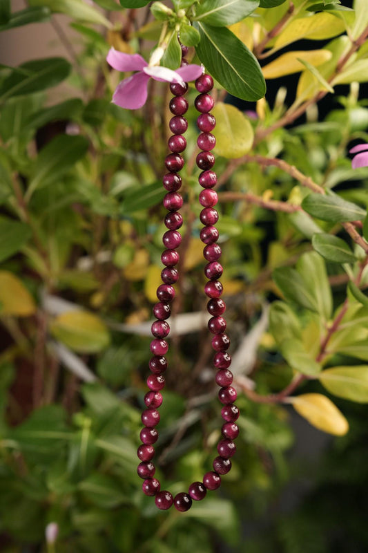 Genuine Pink Tiger's Eye Beads Necklace / Handcrafted Adjustable Mala Necklace / 8 MM Round Smooth Beaded Necklace Jewelry For Her - AS & JG