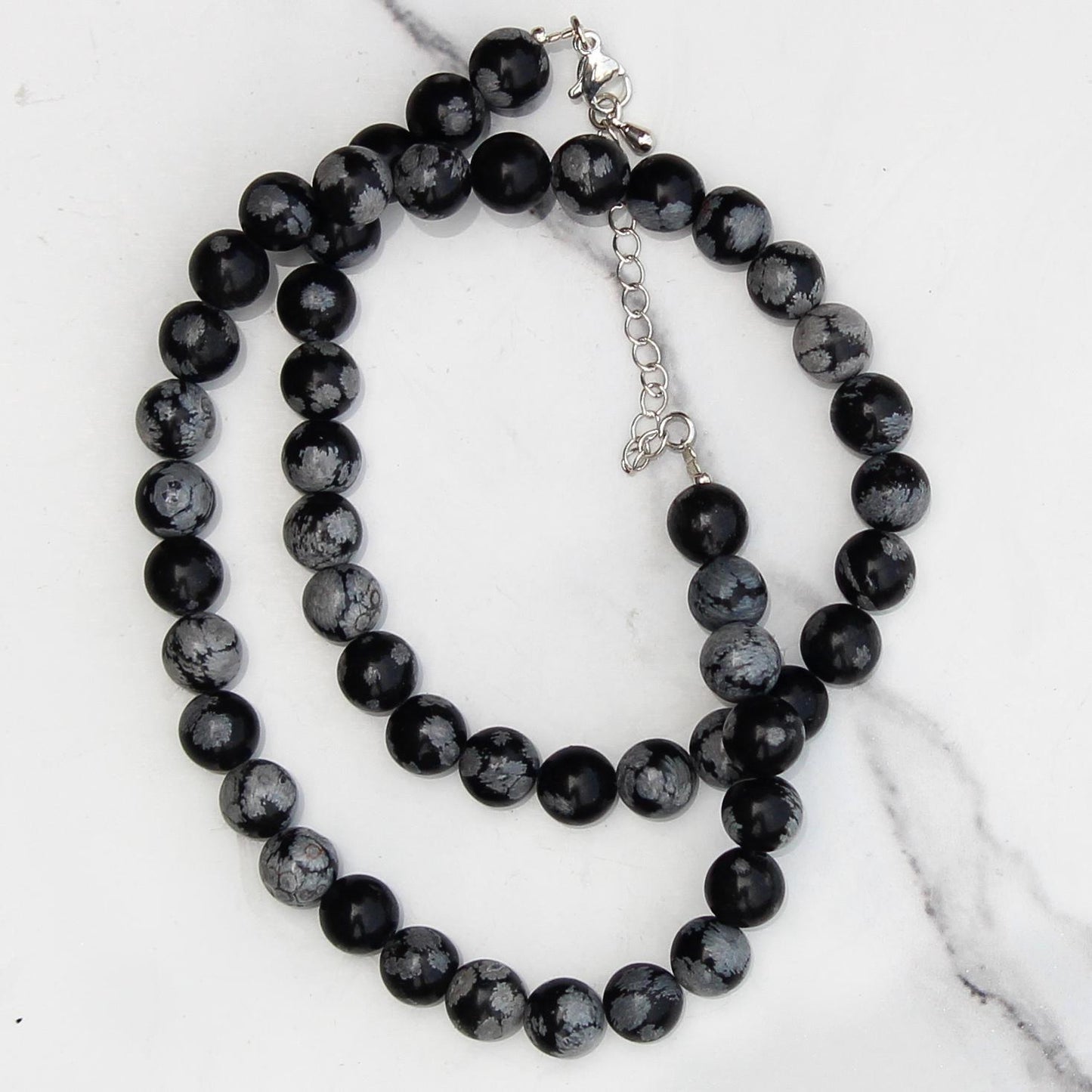 Genuine Snowflake Obsidian Beads Necklace / Handcrafted Adjustable Mala Necklace / 8 MM Round Smooth Beaded Necklace Jewelry For Her - AS&JG
