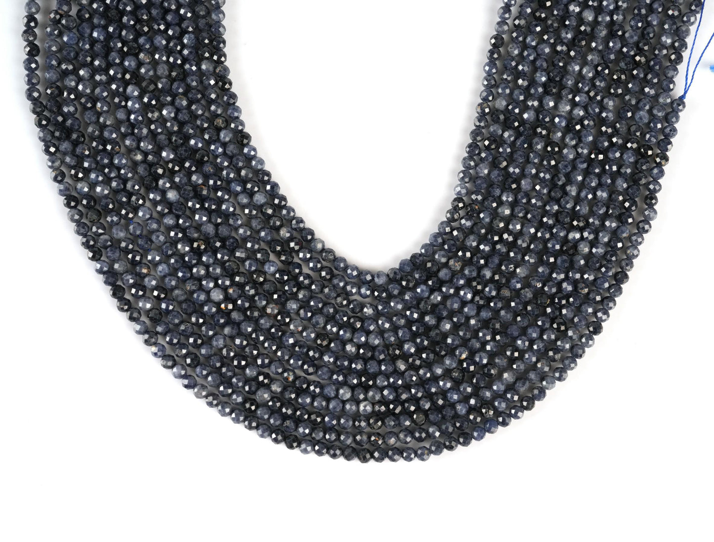 Natural Blue Sapphire Gemstone Round Micro Faceted Beads String 15.5 Inches Long 2/3/4/6 MM for Jewelry Making and Crafting - AS & JG
