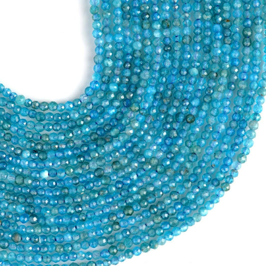 Natural Blue Apatite Gemstone Round Micro Faceted Beads String 15.5 Inches Long 2/3/4/6 MM for Jewelry Making and Crafting - AS & JG