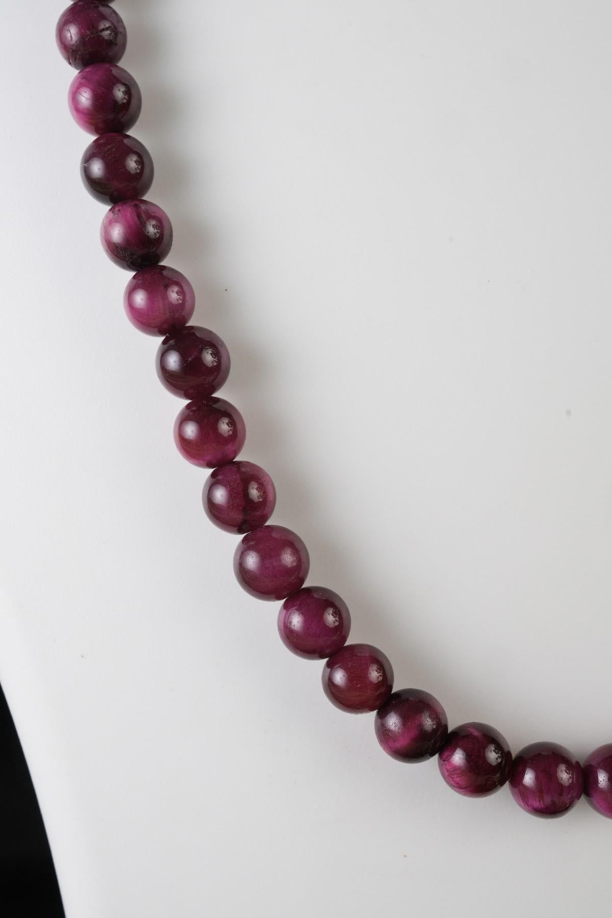 Genuine Pink Tiger's Eye Beads Necklace / Handcrafted Adjustable Mala Necklace / 8 MM Round Smooth Beaded Necklace Jewelry For Her - AS & JG