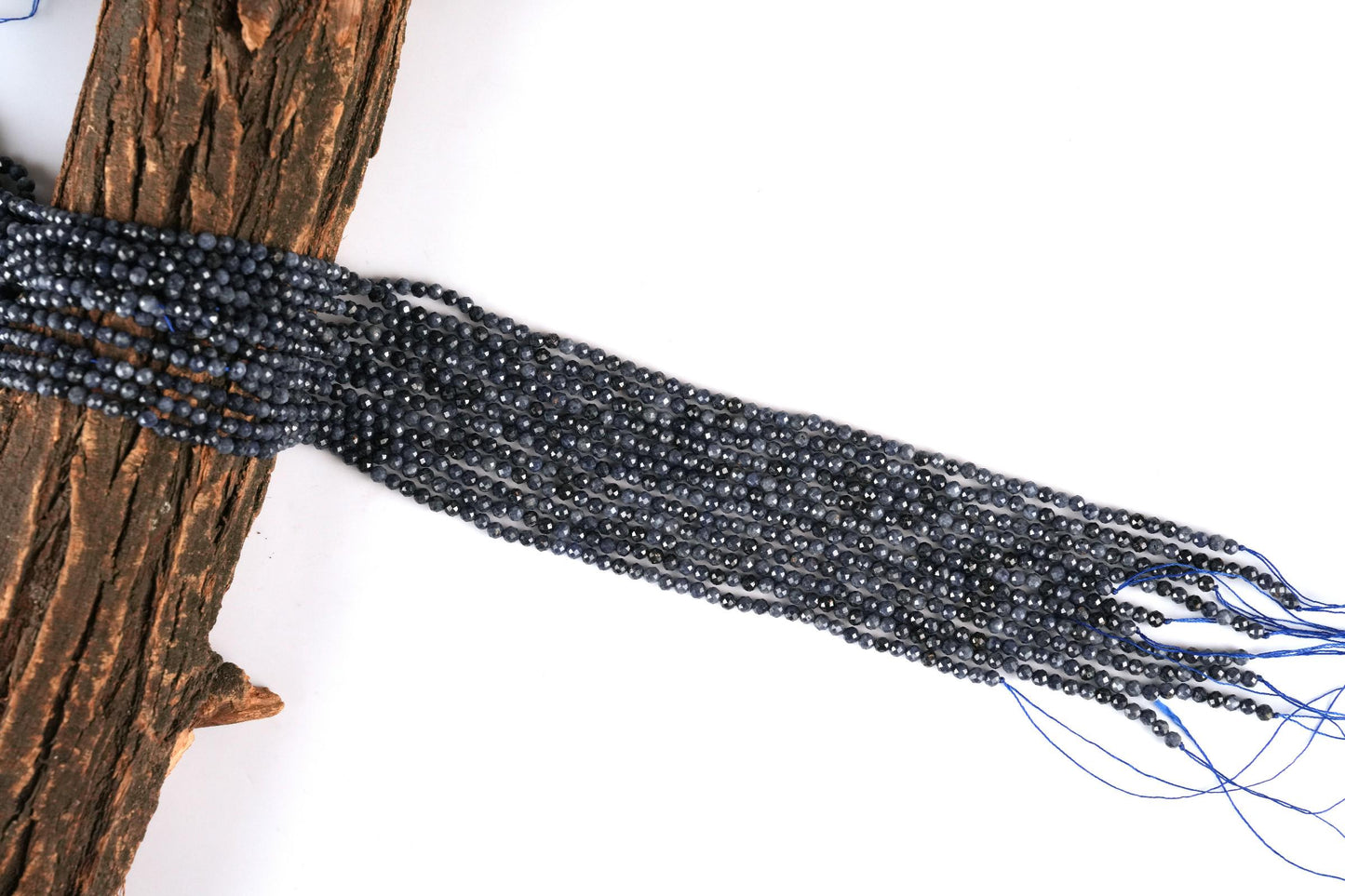Natural Blue Sapphire Gemstone Round Micro Faceted Beads String 15.5 Inches Long 2/3/4/6 MM for Jewelry Making and Crafting - AS & JG