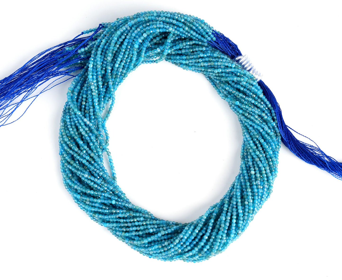 Natural Blue Apatite Gemstone Round Micro Faceted Beads String 15.5 Inches Long 2/3/4/6 MM for Jewelry Making and Crafting - AS & JG
