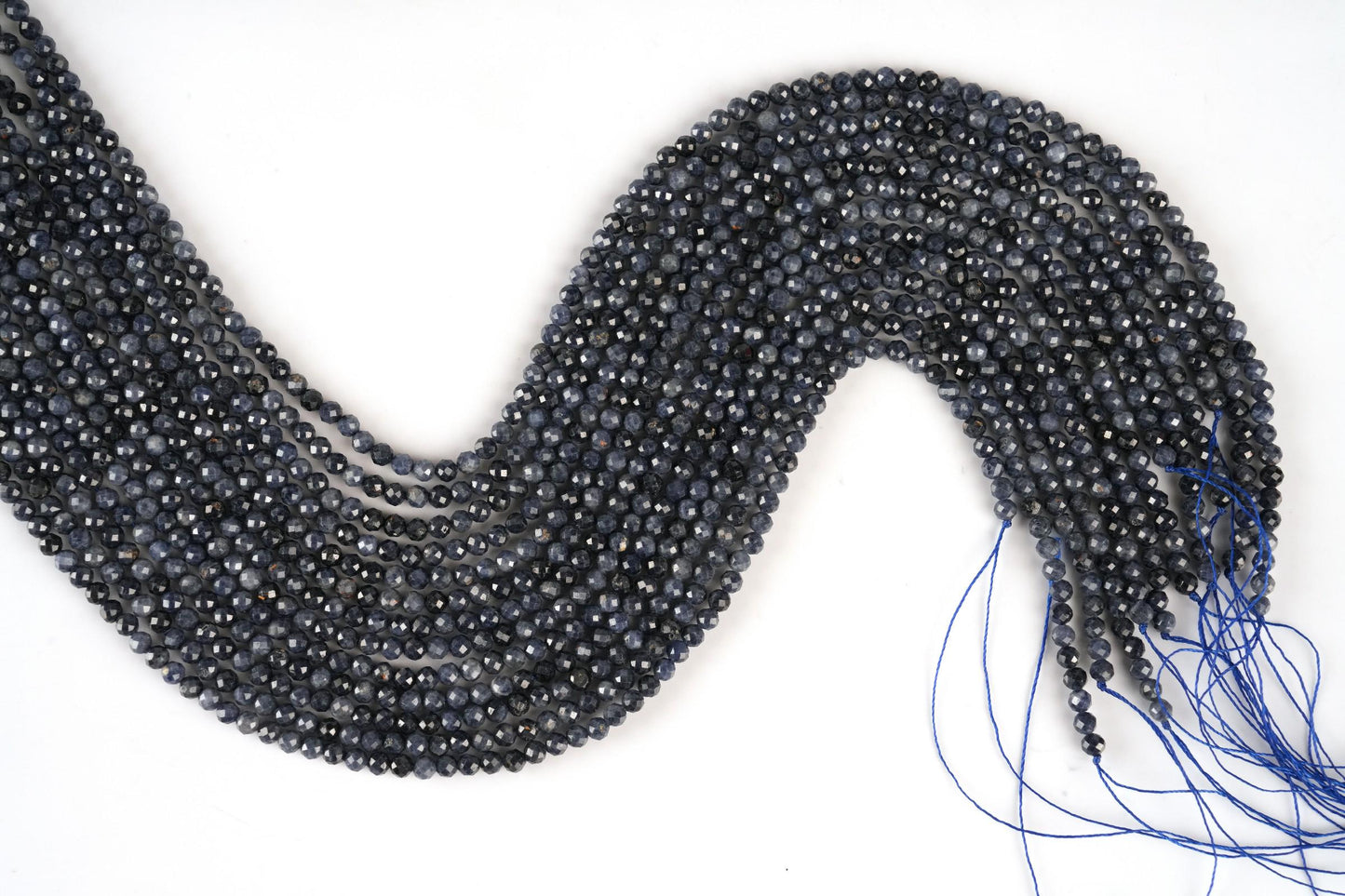 Natural Blue Sapphire Gemstone Round Micro Faceted Beads String 15.5 Inches Long 2/3/4/6 MM for Jewelry Making and Crafting - AS & JG
