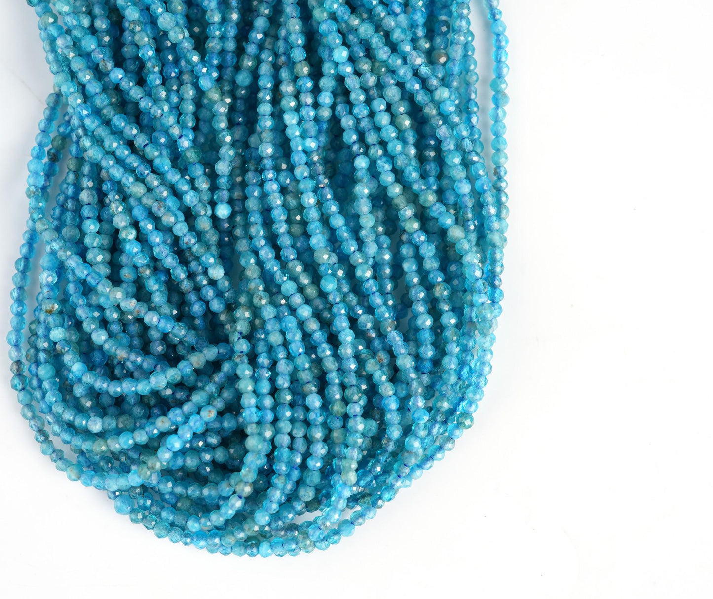 Natural Blue Apatite Gemstone Round Micro Faceted Beads String 15.5 Inches Long 2/3/4/6 MM for Jewelry Making and Crafting - AS & JG
